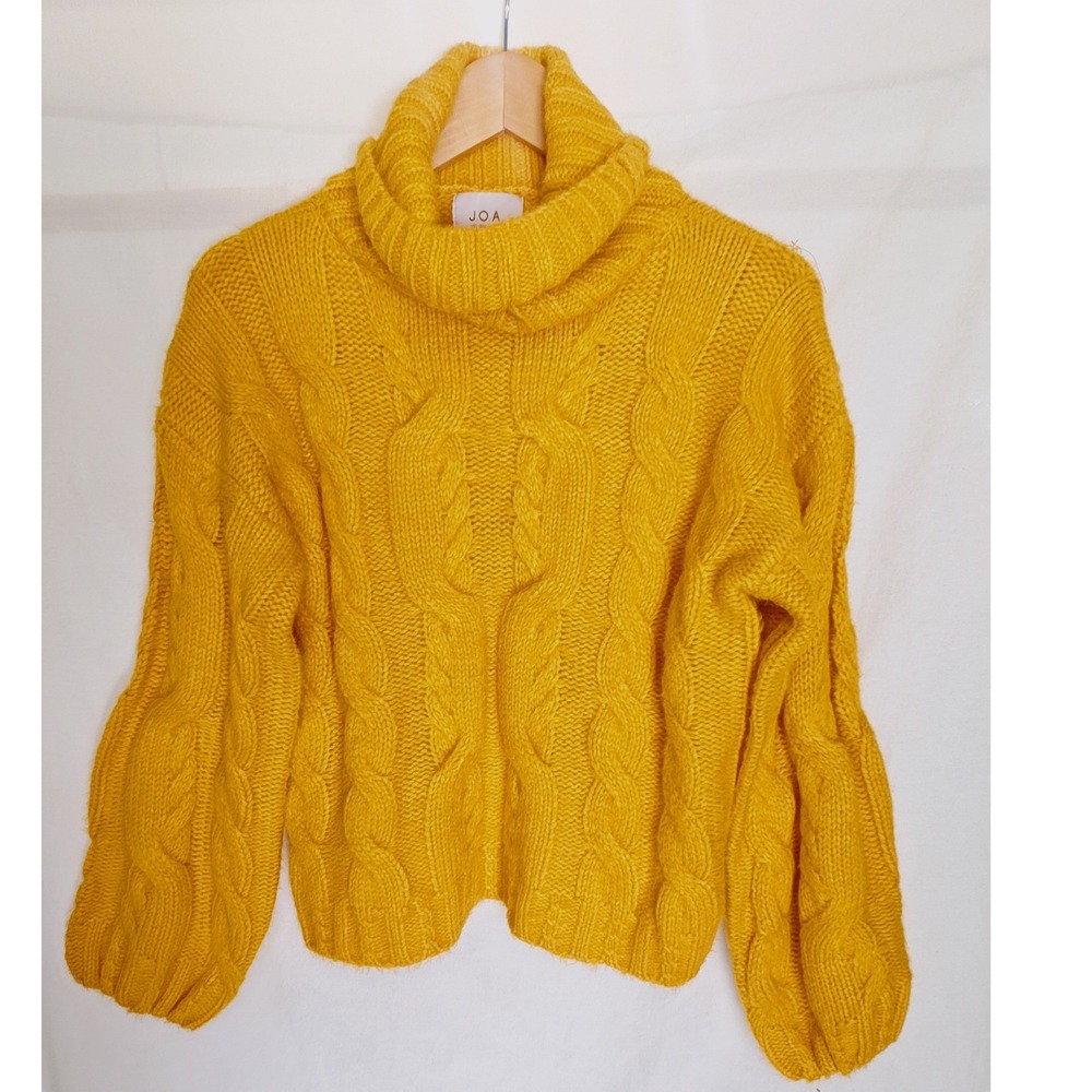 JOA‎ Sweater XS Yellow Cable Knit Turtleneck Balloon Sleeve BC8766 New